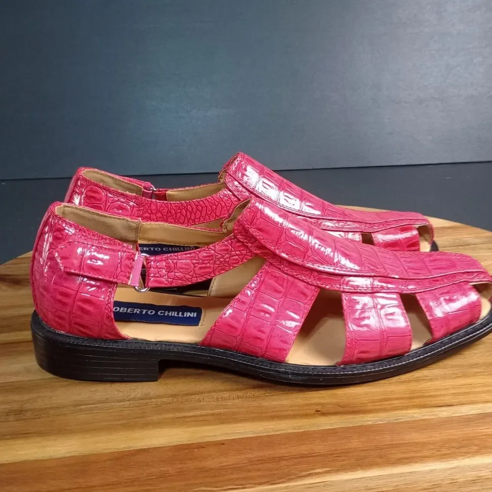 Roberto Chillini Faux Gator‎ Dress Shoes Pimp Shoes Unique Sandals Pink Sz 10.5